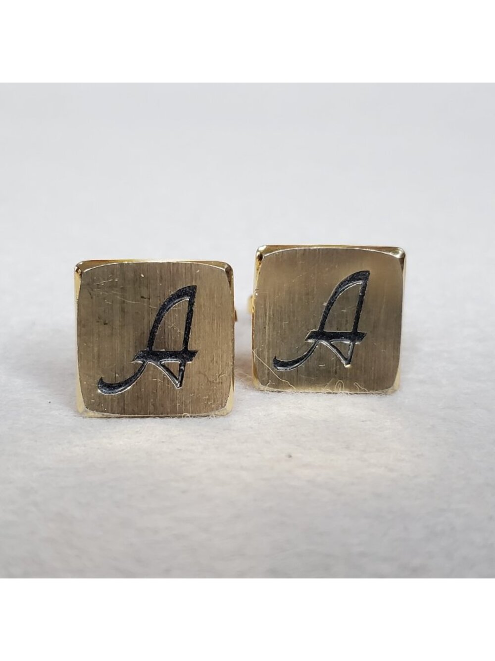 Vintage Initial A Cufflinks Letter Monogram Gold Tone Square 3/4"